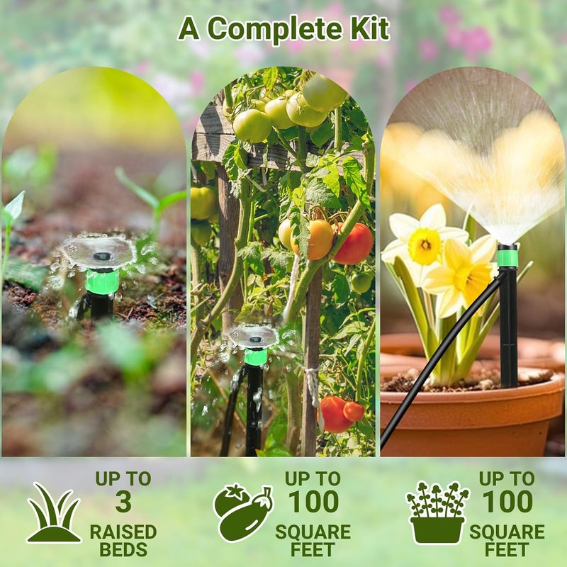 Gobelief Drip Irrigation Kit for Garden, Raised Beds, Lawn - Adjustable Watering System with Drip Emitters, 5/16" & 1/4" Tubing, Barbed Fittings - Image 3